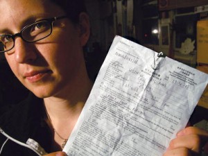 Kate with her refusal to enter Hong Kong notice.